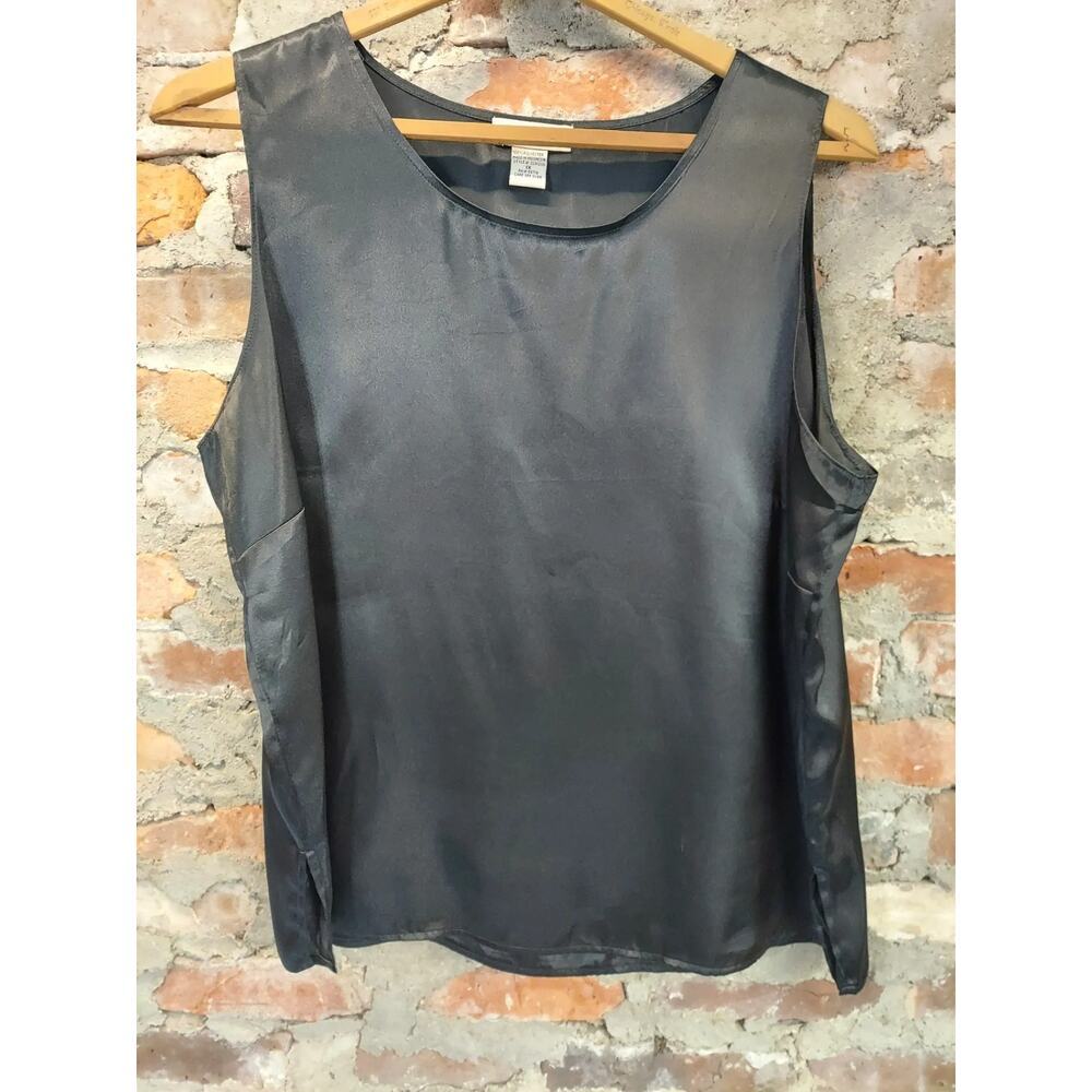 Notations Woman Womens Plus Size 1X Gray Satin Sleeveless Tank Top Blouse
